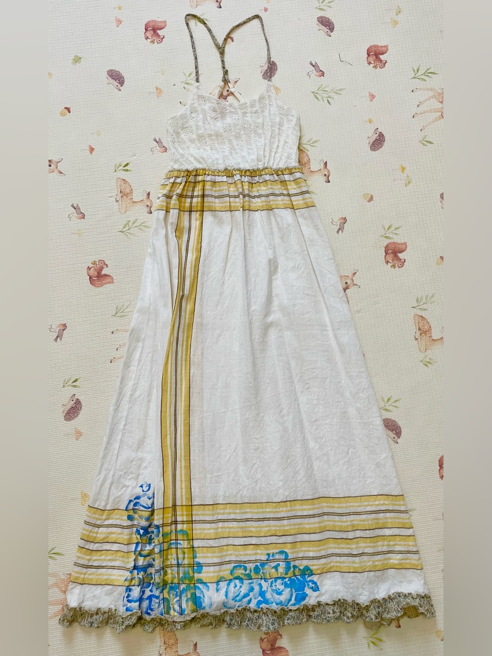 Free People Vintage Western Cottage Core Smocked Dress Ivory Size 0